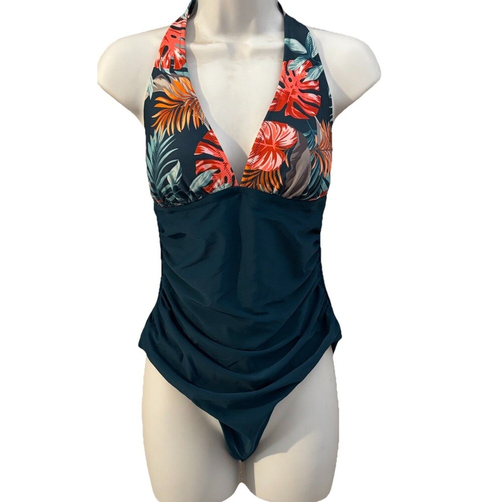 (#27) CUPSHE Women's Sz-Med, Blue swimwear One Pc Bathing suit floral top, New,